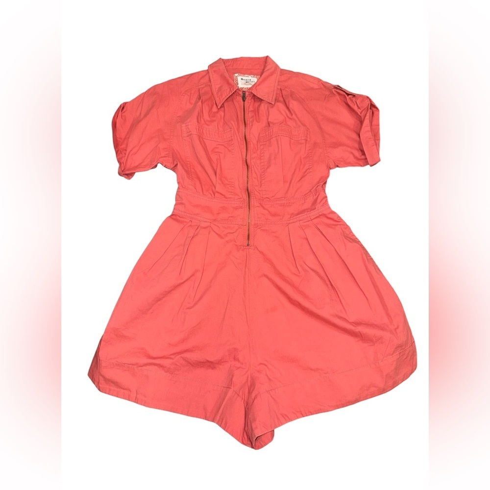 Anthropologie Holding Horses Coral Zip Front Romper 6 Cotton Lyocell Utility - Picture 6 of 16